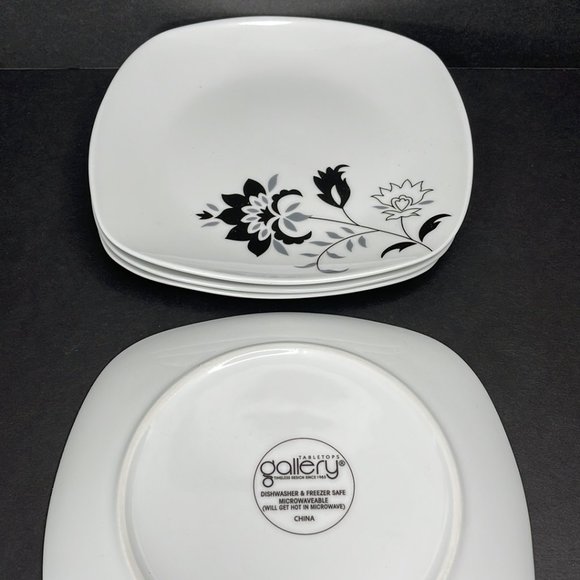 Tabletops Unlimited Black & White  Floral Porcelain Salad Plates Set (4 Pc) - Picture 4 of 4